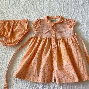 Laura Ashley Baby girls Peach Smocked Dress w/Bloomers